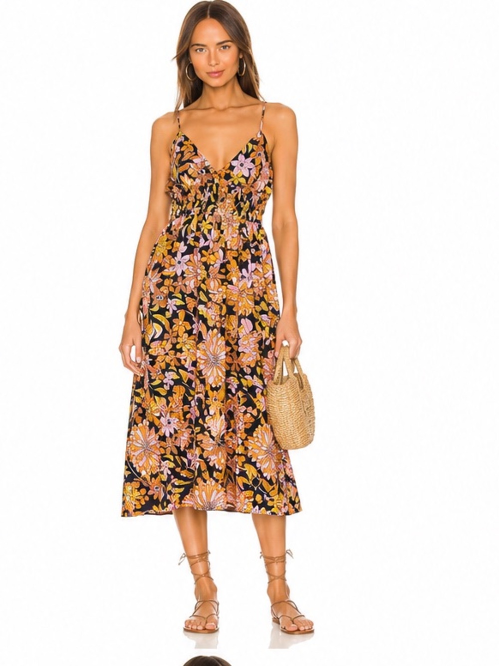 J.Crew Floral Smocked Midi Dress Size 12 Retro Boho Sundress